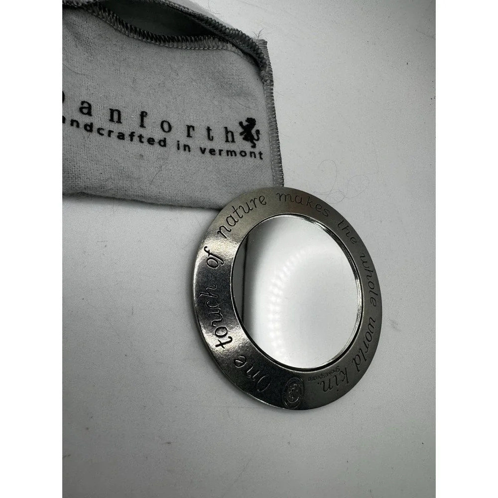 Danford Pewter Red Enamel Purse Mirror With Case - Shakespeare Quote - HC In VT
